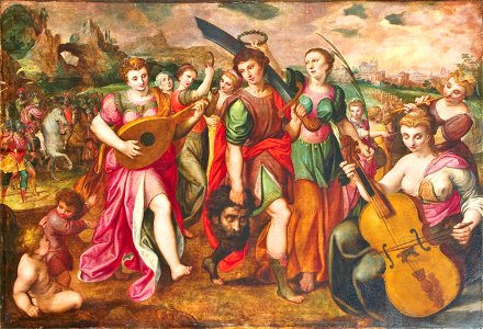 Frans Floris (Schule) Bejubelung Davids nach dem Kampf mit Goliath