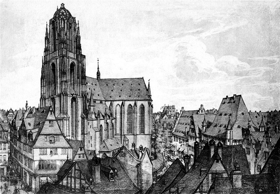 Frankfurt Am Main-Peter Becker-BAAF-027-Der Dom vom Dache eines Hauses am Krautmarkt gesehen-1858-3000px