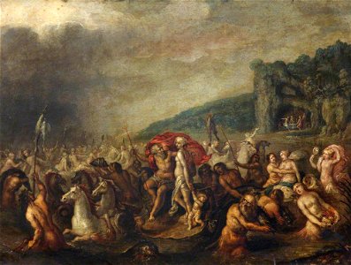Frans Francken II (1581-1642) - The Triumph of Neptune and Amphitrite, with Figures Feasting in a Distant Cave - 988010 - National Trust. Free illustration for personal and commercial use.