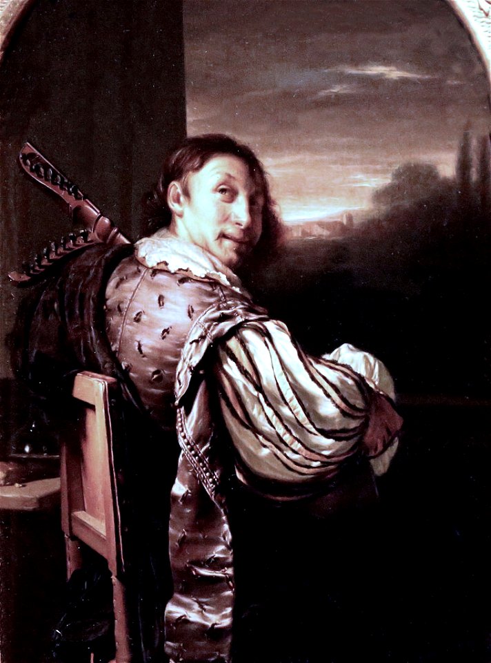Frans van Mieris (I) - Self-portrait playing a Theorbo Uffizi