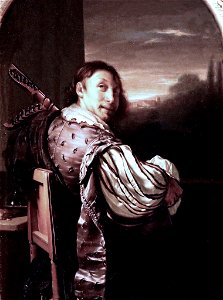 Frans van Mieris (I) - Self-portrait playing a Theorbo Uffizi. Free illustration for personal and commercial use.