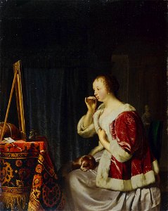 Frans van Mieris (I) - Young Woman at her Toilet. Free illustration for personal and commercial use.