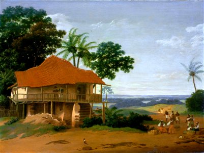 Frans Post - Brazilian Landscape with a Workers House. Free illustration for personal and commercial use.