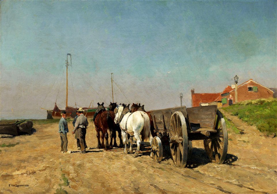 Frans van Leemputten Pferdegespann mit Lastkarren