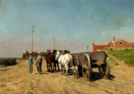 Frans van Leemputten Pferdegespann mit Lastkarren