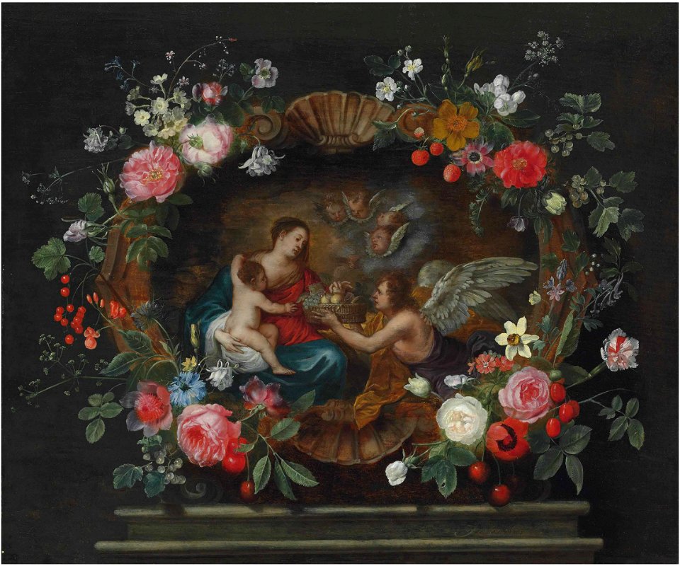 Frans Ykens - The Madonna and Child with attendant angels, in a sculpted cartouche