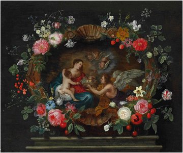 Frans Ykens - The Madonna and Child with attendant angels, in a sculpted cartouche