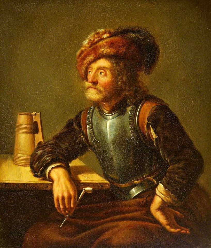 Frans van Mieris the elder (1635-1681) (after) - A Soldier in a Cuirass Seated at a Table Holding a Pipe - 21092 - National Trust