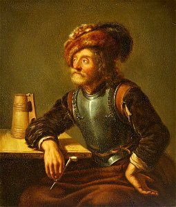 Frans van Mieris the elder (1635-1681) (after) - A Soldier in a Cuirass Seated at a Table Holding a Pipe - 21092 - National Trust