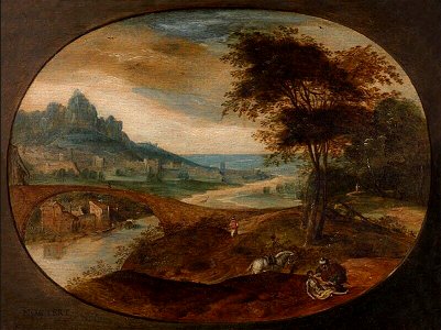 Frans Mostaert - Landscape with the Good Samaritan. Free illustration for personal and commercial use.