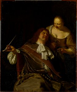 Frans van Mieris the Elder (Leiden 1635-Leiden 1681) - A Man Smoking, and a Woman - RCIN 404614 - Royal Collection. Free illustration for personal and commercial use.