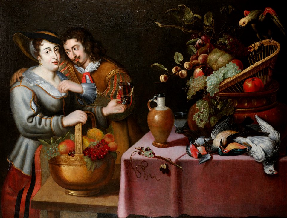 Frans Ykens - A gentleman courting a maid