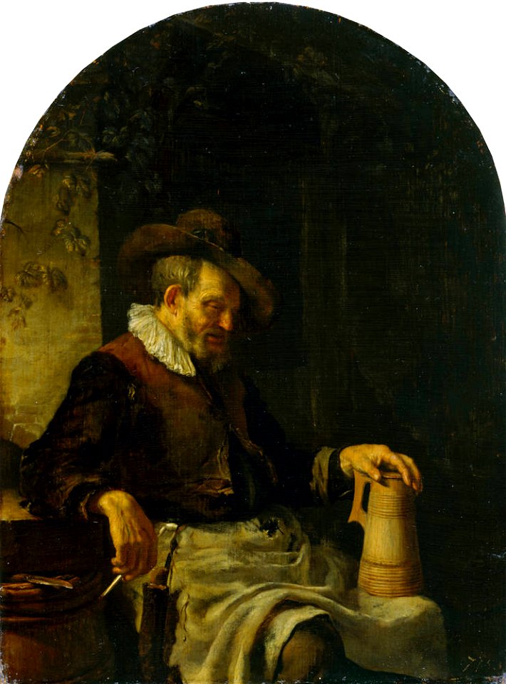 Frans van Mieris (I) - Old Man with a Tankard on his Knee