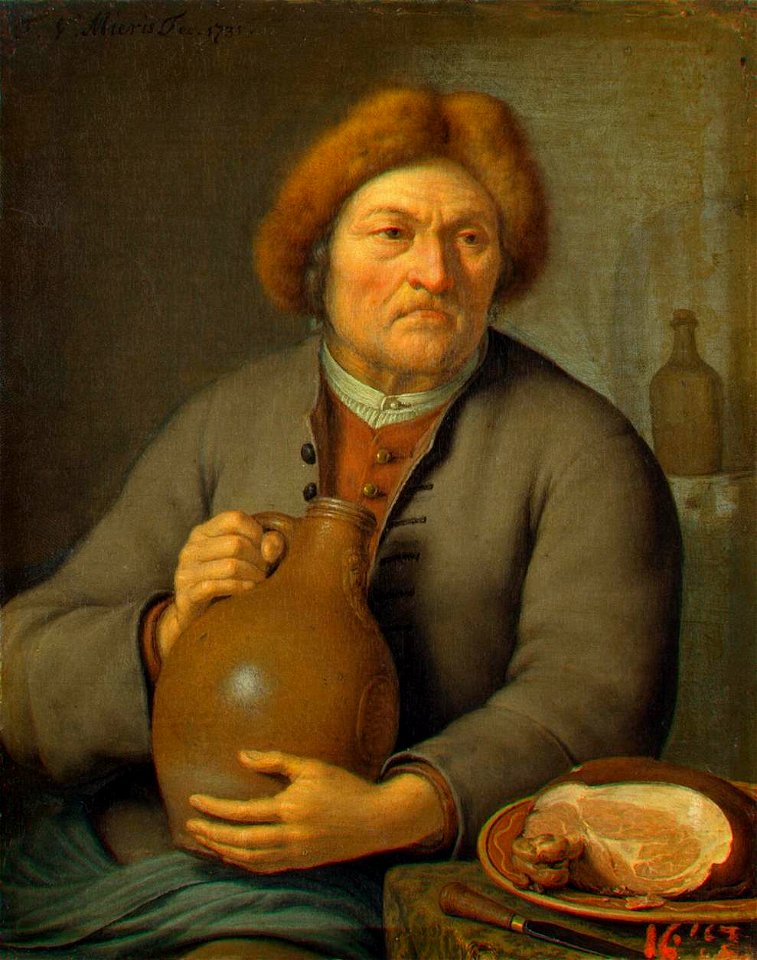 Frans van Mieris (II) - Old Peasant Holding a Jug - WGA15642