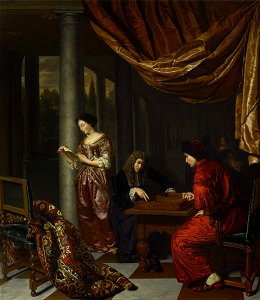Frans van Mieris the Elder - Interior with Figures Playing Tric-trac - Google Art Project. Free illustration for personal and commercial use.
