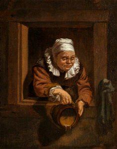 Frans van Mieris the elder (1635-1681) (after) - An Old Woman at a Window, Emptying a Chamber Pot - 1151396 - National Trust