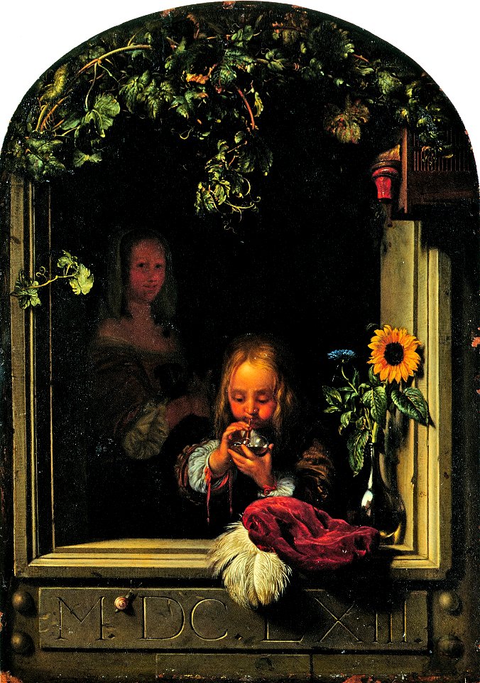 Frans van Mieris the Elder - Boy Blowing Bubbles - Google Art Project