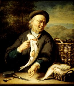 Frans van Mieris (II) - De visverkoper - 1525 (OK) - Museum Boijmans Van Beuningen. Free illustration for personal and commercial use.