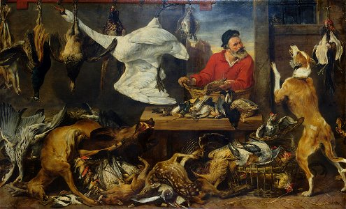 Frans Snyders and Jan Wildens - Game Stall. Free illustration for personal and commercial use.