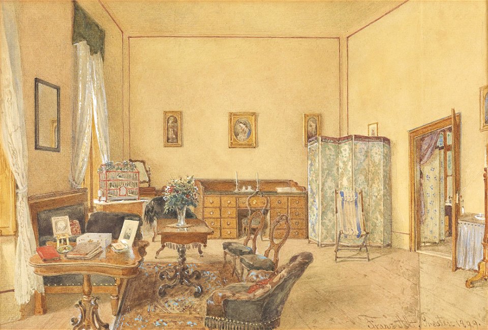Franz Alt Interieur mit Vogelkäfig 1899