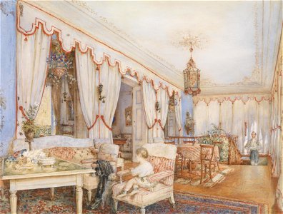 Franz Alt Interieur mit Hund und Kind 1840