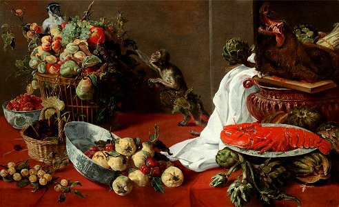 Frans Snyders - Still life with monkeys. Free illustration for personal and commercial use.