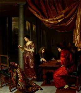 Frans van Mieris the Elder, and possibly Jan van Mieris - Interior with Figures Playing Tric-trac - BF.1977.10 - Städel Museum. Free illustration for personal and commercial use.