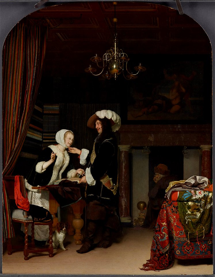 Frans van Mieris d. Ä., , Kunsthistorisches Museum Wien, Gemäldegalerie - Kavalier im Verkaufsladen - GG 586 - Kunsthistorisches Museum