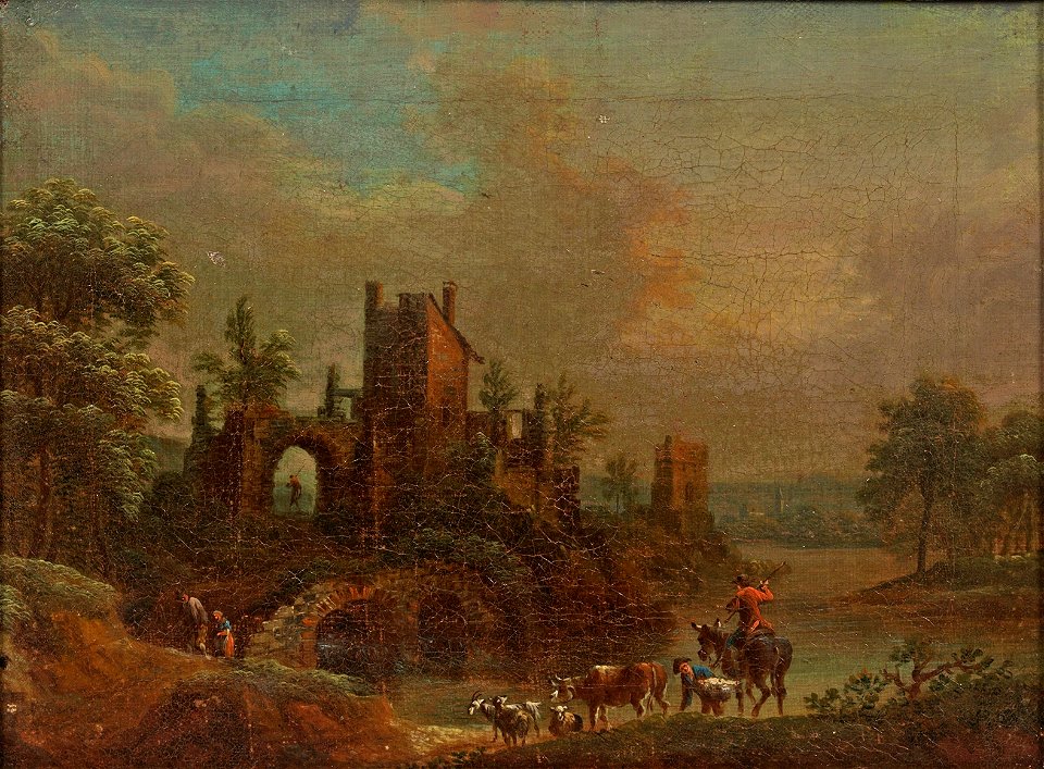 Franz Hochecker (attr) Flusslandschaft mit Ruinen 