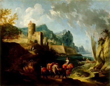 Franz Ignaz Flurer - Seacoast with Travellers and a Town - WGA07953