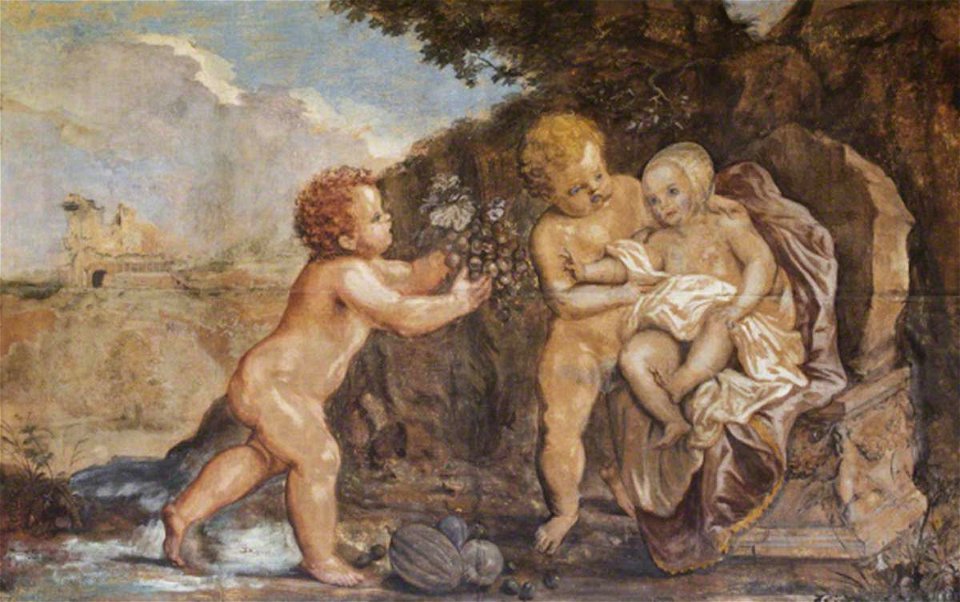 Franz Cleyn (1582-1658) - Two Putti Offering a Baby a Bunch of Grapes - 1140151 - National Trust