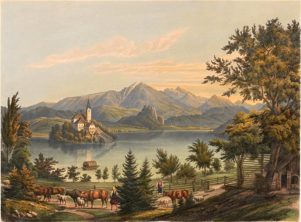 Franz Kurz zum Thurn und Goldenstein - Pogled na Blejski grad in jezero (barvna)