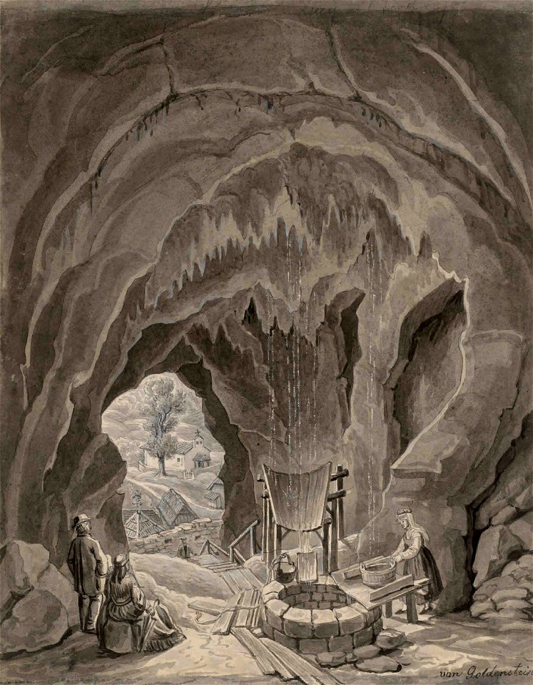 Franz Kurz zum Thurn und Goldenstein - Pogled iz notranjščine Predjamskega gradu