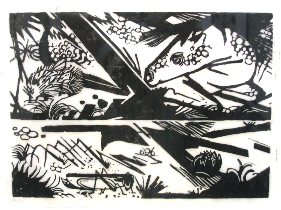 Franz Marc Pferd und Igel, 1913, Holzschnitt-1