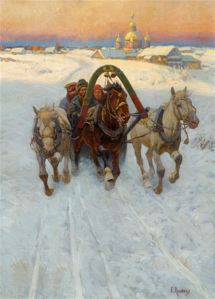 Franz Roubaud Pferdeschlitten im Schnee