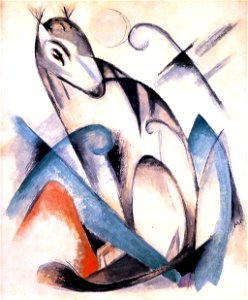 Franz Marc - Sitzendes imaginäres Tier (1913). Free illustration for personal and commercial use.