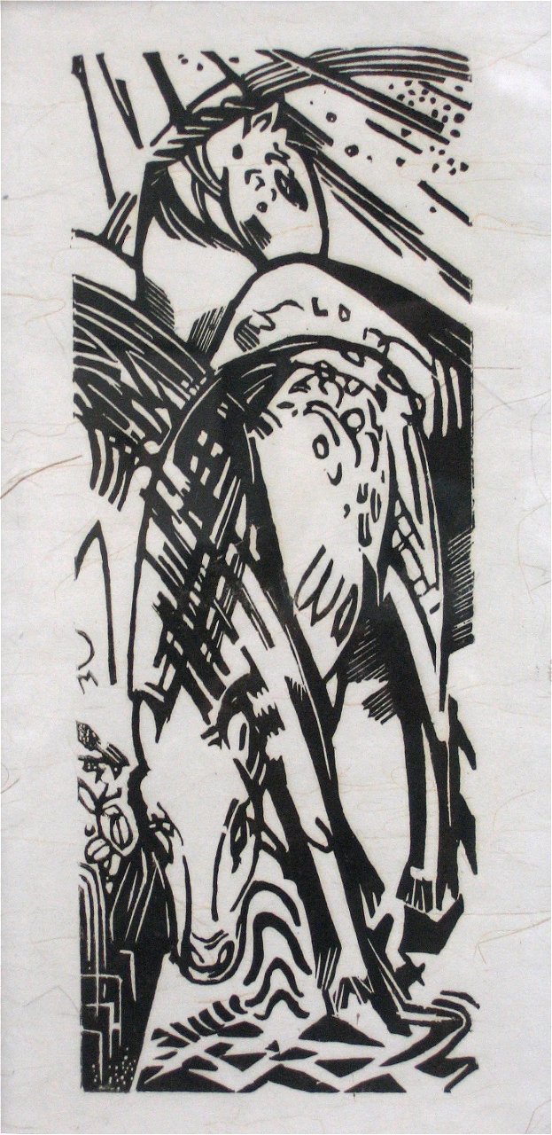 Franz Marc Trinkendes Pferd, 1912, Holzschnitt-1