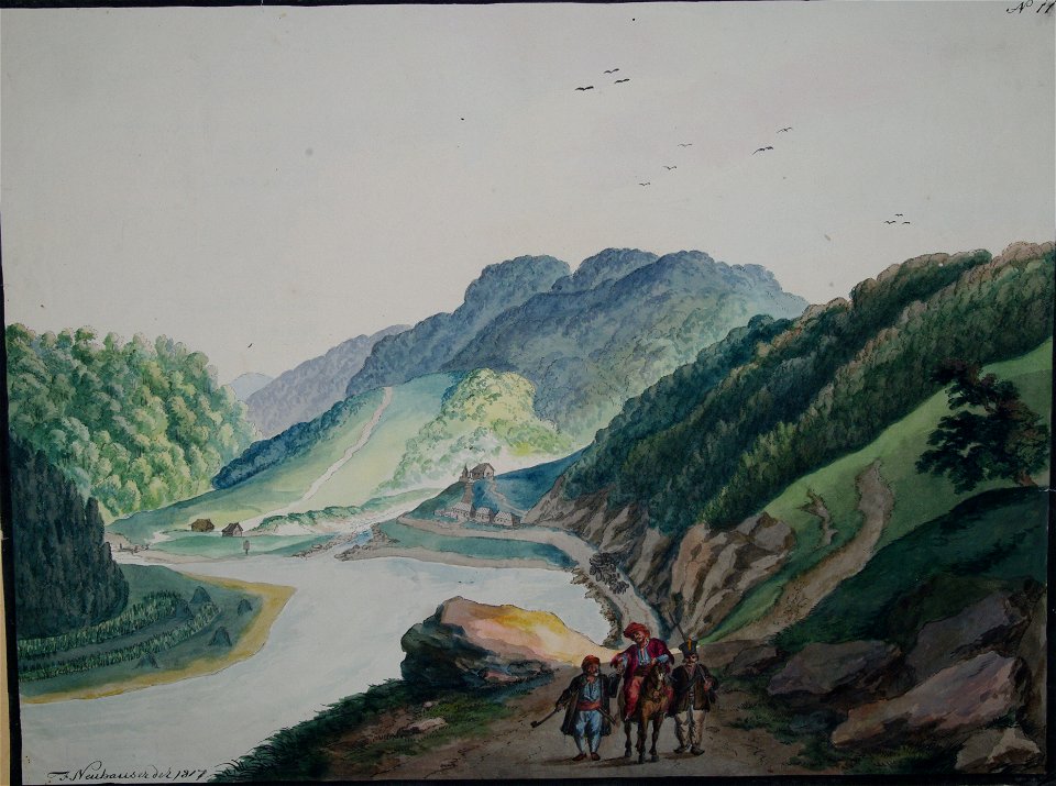 Franz Neuhauser the Younger - Valea Oltului la Turnu Roşu şi trei călători
