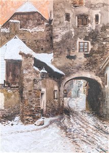 Franz Poledne Kremser Tor in Dürnstein im Winter. Free illustration for personal and commercial use.