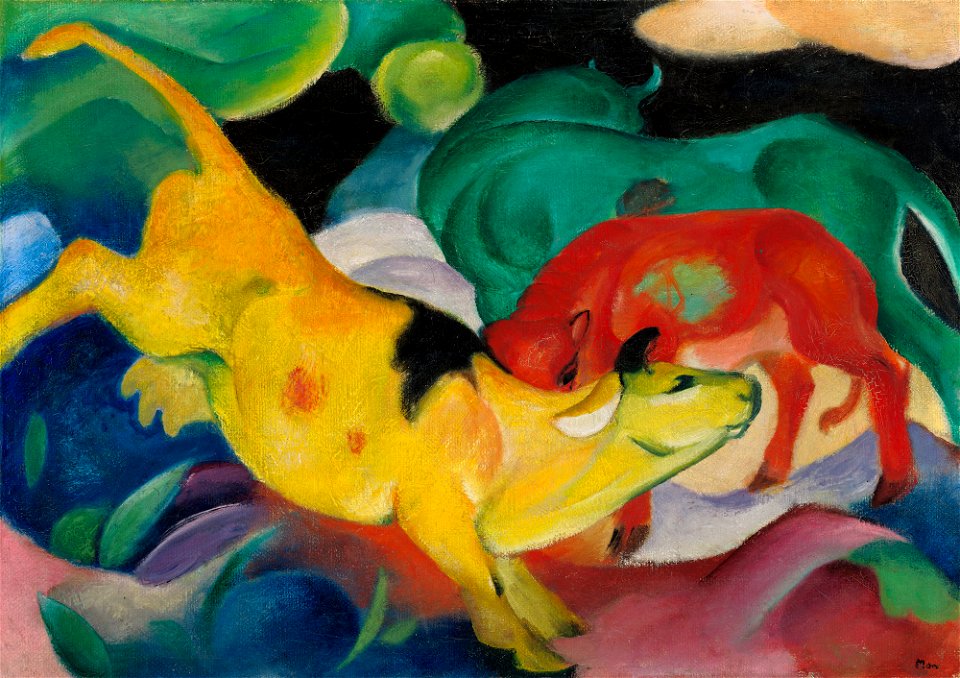 Franz Marc - Kühe, rot, grün, gelb - G 13140 - Lenbachhaus