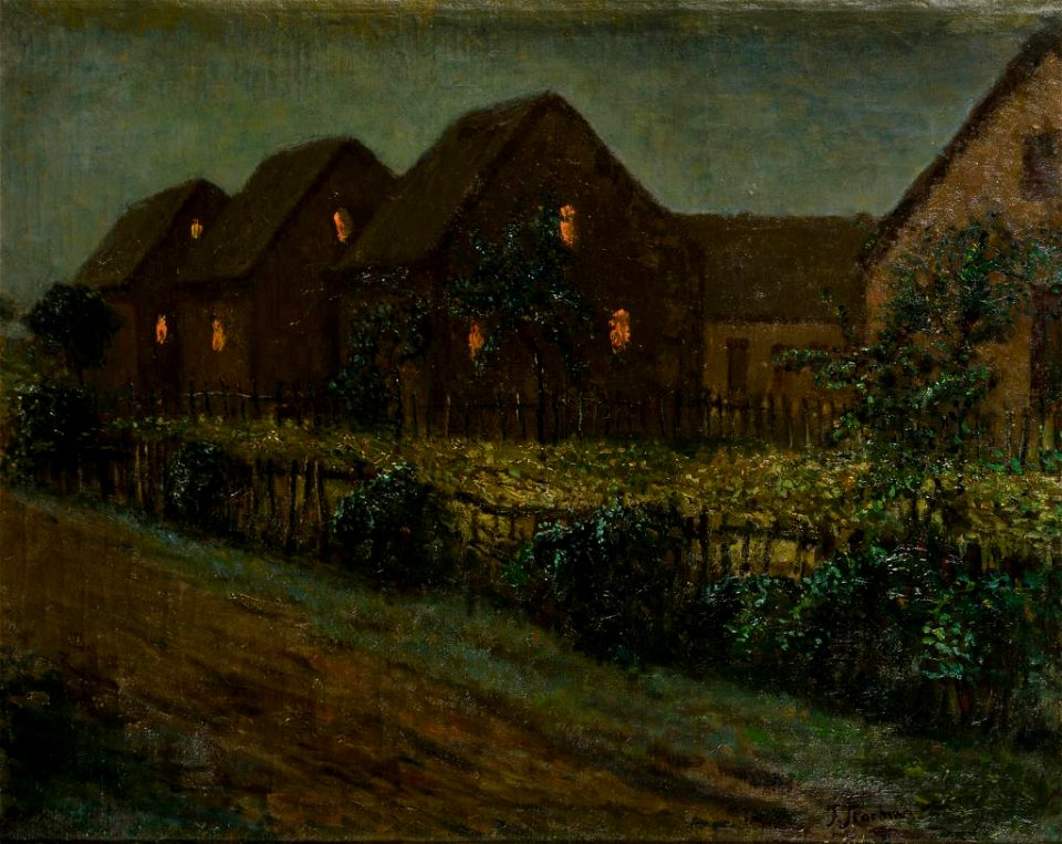 Franz Skarbina Häuser in der Abenddämmerung