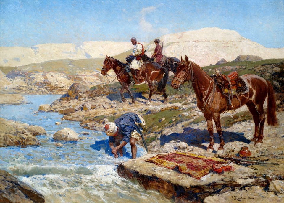 Franz Roubaud Tscherkessische Reiter an einem Fluss