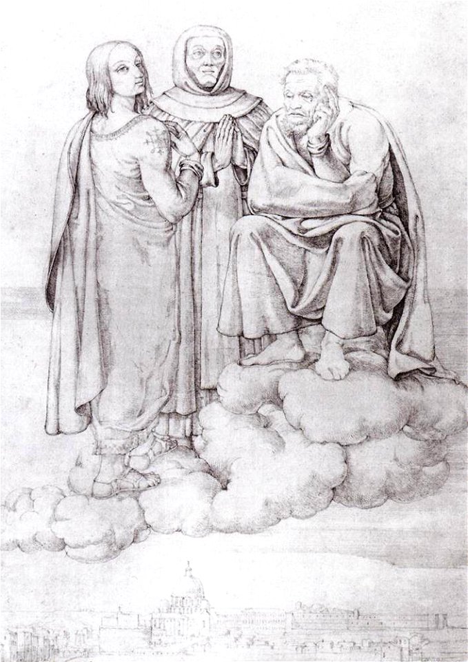 Franz Pforr - Raphael, Fra Angelico and Michelangelo over Rome - WGA17401