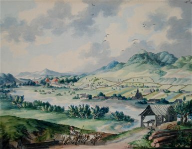 Franz Neuhauser the Younger - Peisaj cu biserică de lemn