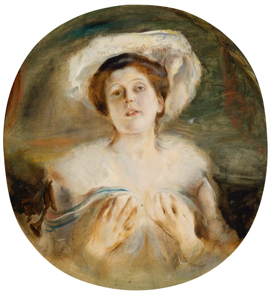 Franz von Lenbach Bildnis einer Dame mit mit weißem Hut