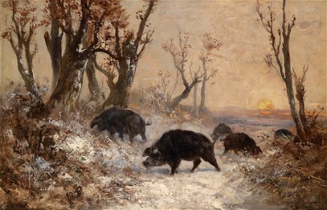 Franz W-ltz Wildschweine am Waldrand um 1900