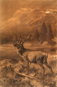 Franz Xaver von Pausinger Hirsch vor Gebirgslandschaft