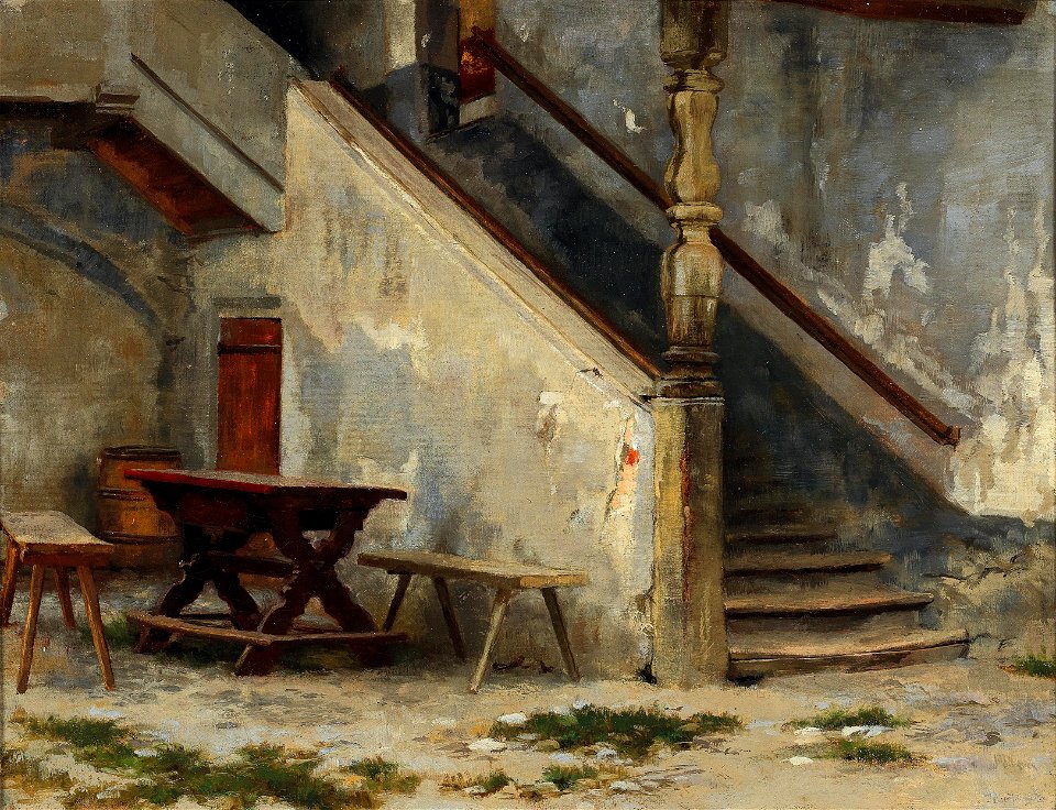 Franz von Defregger Hausgang mit Treppenaufgang