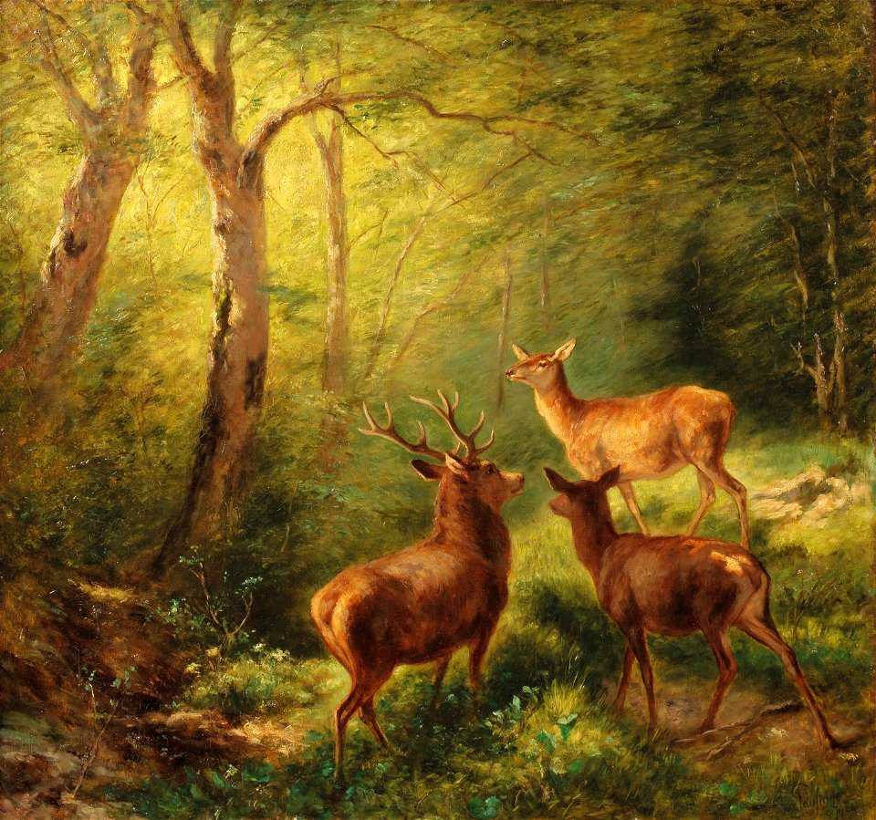 Franz Xaver von Pausinger Rotwild in sonniger Waldlichtung 1880