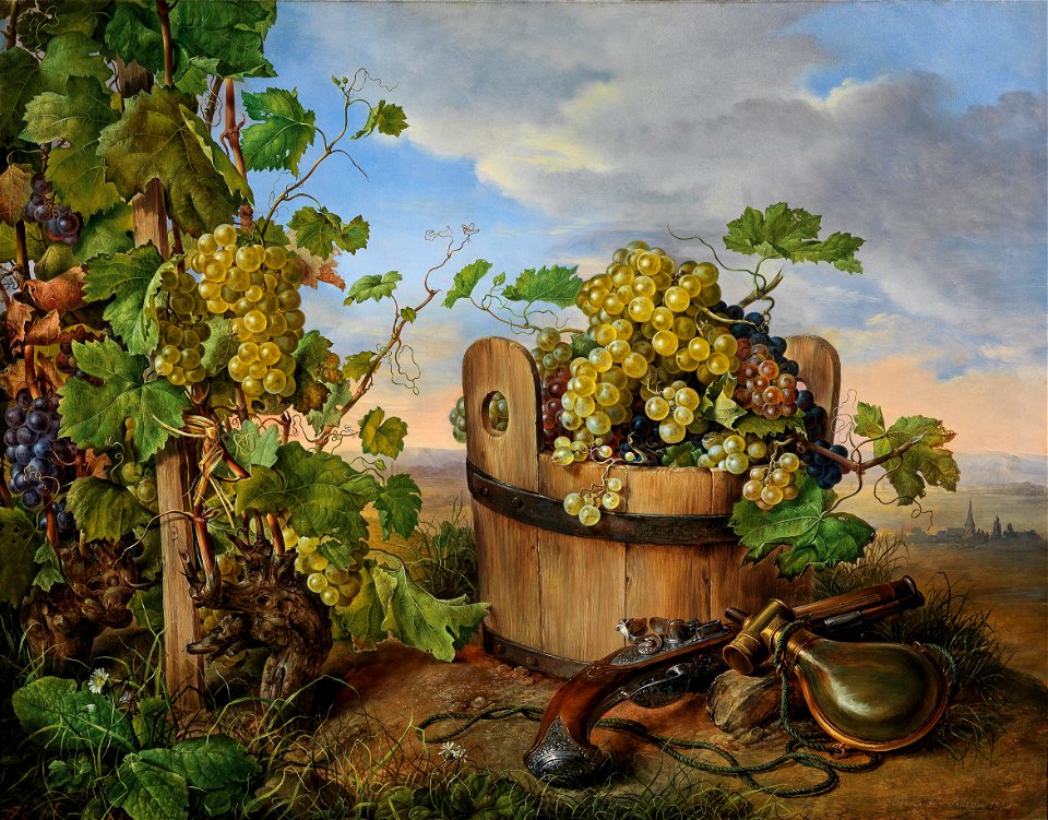 Franz Xaver Petter Stillleben mit Weintrauben und Pistole 1856